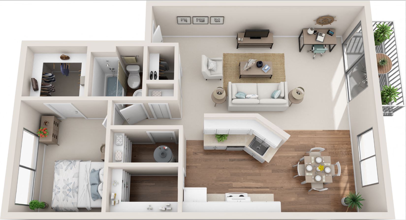 Floor plan for 1 bed, 1 bath, 756 sqft